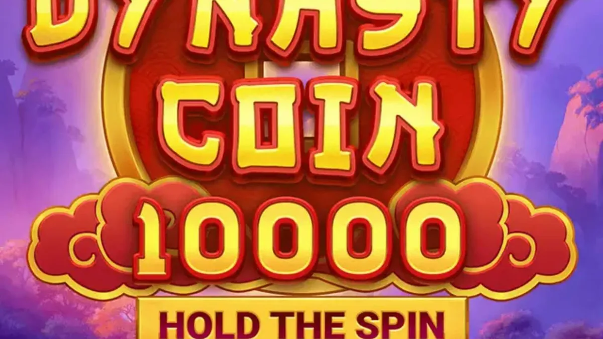 Interface do jogo Dynasty Coin 10,000 com símbolos imperiais e moedas brilhantes