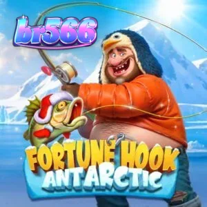 Interface do jogo de slot Fortune Hook Antarctic com tema de pesca no gelo